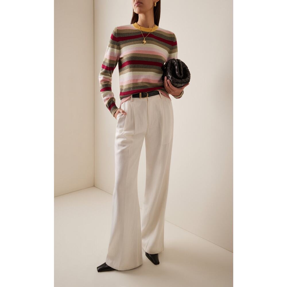 Barrie Chanel Cashmere Pullover Sweater in Sundew Striped L